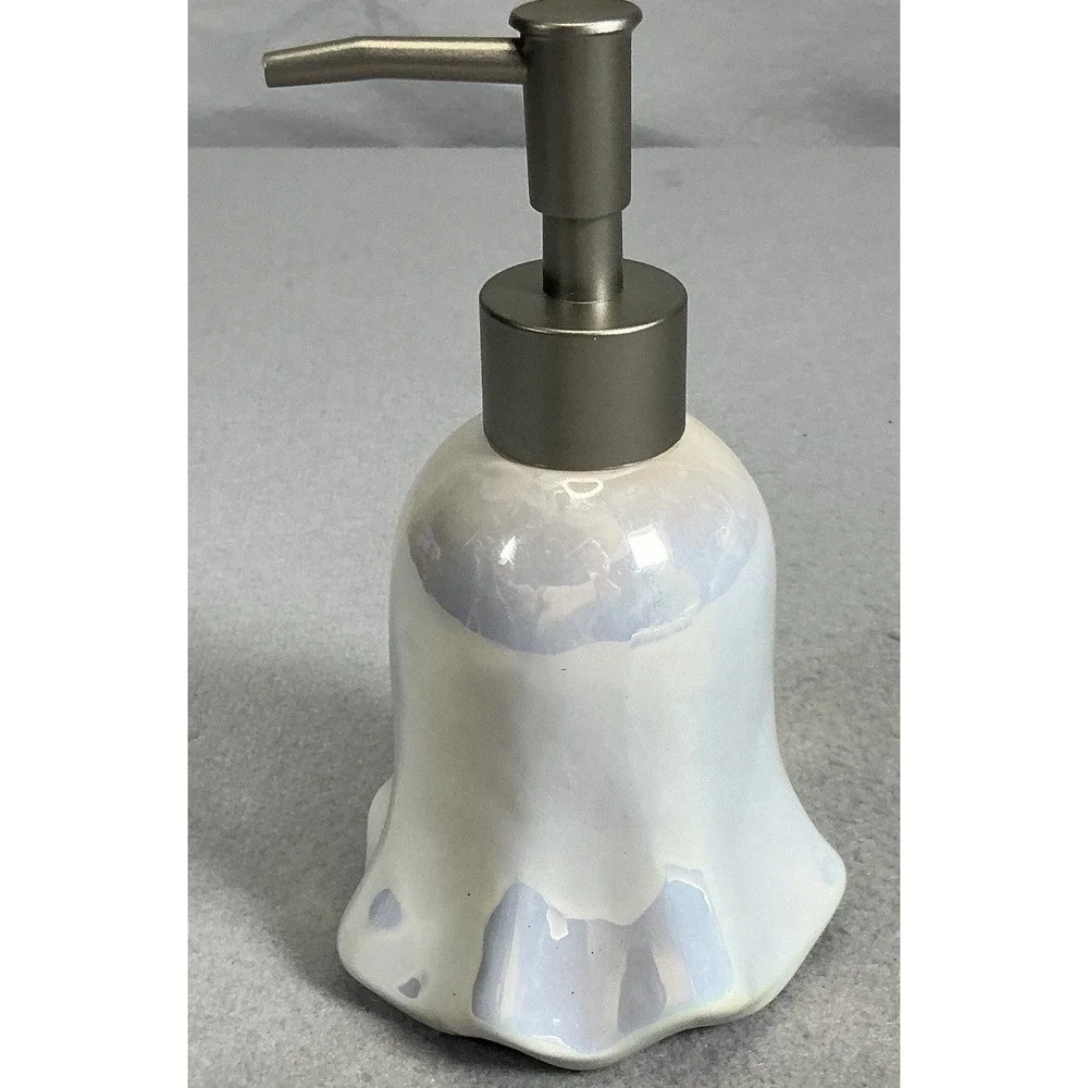 Iridescent Ceramic Ghost Soap Dispenser White Halloween Decor New